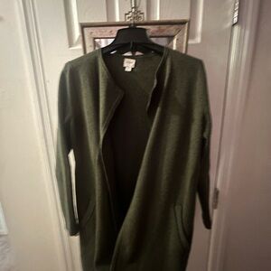 J CREW Olive Green Open Front Cardigan Sweater